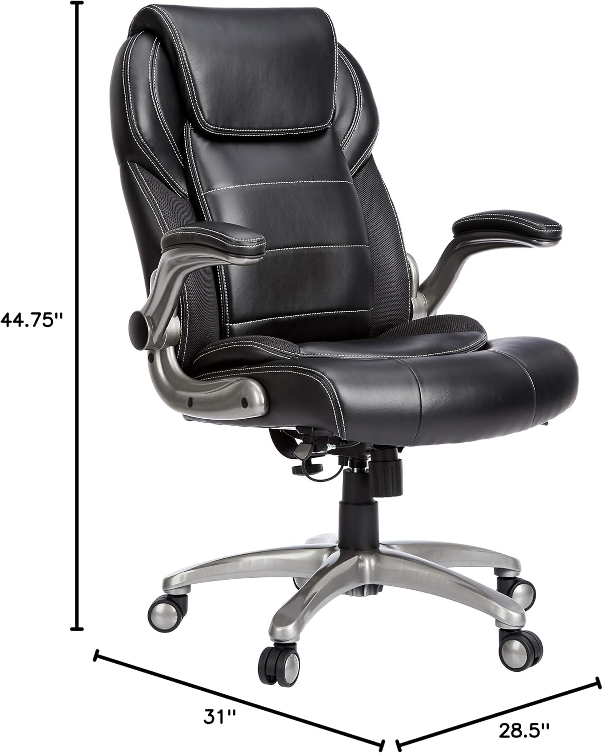 Amazon Basics Ergonomic High-Back Office Chair with Flip-Up Arms, Adjustable Lumbar Support, Height Adjustable, 29.5"D x 27.5"W x 44.75"H, Black