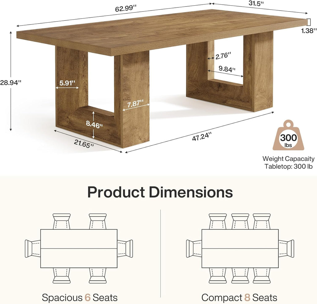 Tribesigns Farmhouse Wooden Dining Table, 63-Inch Rectangular Kitchen Table with Heavy Duty Legs for Kitchen & Dining & Living Room, Brown