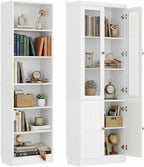 Cyclysio 80" Tall Pantry Cabinet with Tempered Glass Doors, Kitchen Cabinet with Anti-Tipping Device and Adjustable Shelves, Versatile Cupboard for Kitchen, Dining, Set of 2 (White)