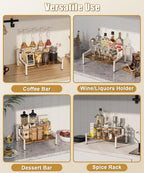 Coffee Syrup Rack Organizer for Countertop, 4 Syrup Bottles Holder Stand for Tabletop, Bar Organizer for Coffee Supplies, Wine Storage Rack for Home Bar, Kitchen, Café Shop, White