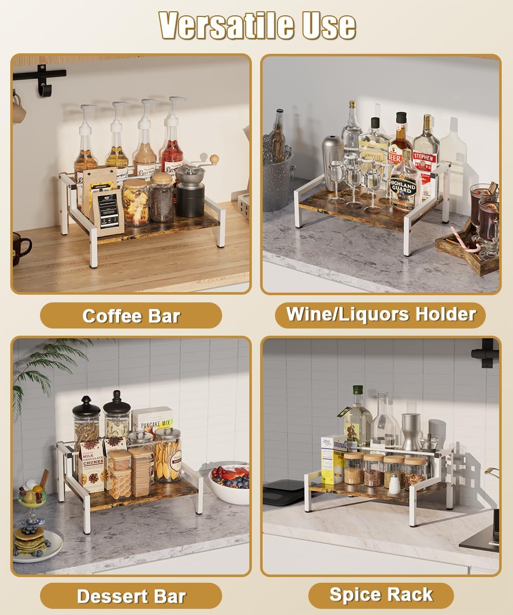 Coffee Syrup Rack Organizer for Countertop, 4 Syrup Bottles Holder Stand for Tabletop, Bar Organizer for Coffee Supplies, Wine Storage Rack for Home Bar, Kitchen, Café Shop, White