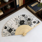 8.26x15.74Inches Handheld Folding Fan with Vintage Chinese Floral Patterns, Portable Collapsible Summer Fan, Unisex Traditional Style, Dance Performance Prop, Pocket-Sized Easy to Carry,White