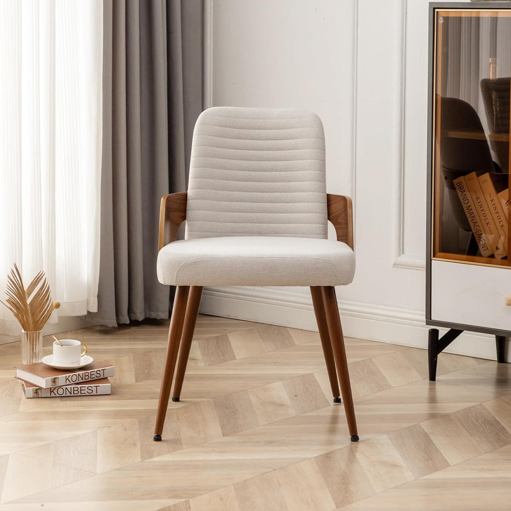 Dining Room Chairs,Mid Century Modern Kitchen Chairs,Upholstered Beige Fabric Accent Chairs,Metal Legs Wooden Desk Chairs Armless and No Wheels for Kitchen Dining Living Room,1PCS