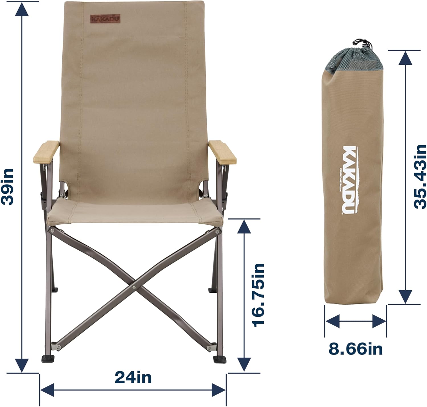 Kakadu Revived Recliner, Adjustable Camping Chair w/ 4 Reclining Positions, Recycled Heavy-Duty Canvas w/Rugged Aluminum Frame and Bamboo Armrests, Foldable Chair, Includes Carry Bag