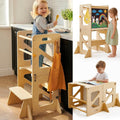 Toddler Kitchen Stool, 4 in 1 Foldable Toddler Tower with Anti-tip Structure, Montessori Learning Standing Tower for Kitchen Counter & Bathroom Sink, Kitchen Stool Helper for Kids 18M+