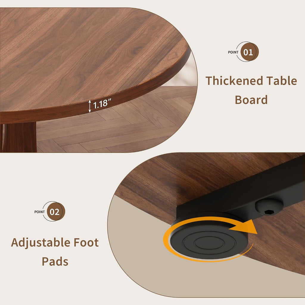 iPormis 43-59" Round Dining Table Set for 4, 5-Piece Kitchen Table & Chairs Set for 4, Extendable Dining Room Circle Table with 4 Upholstered Chairs for Small Space, Walnut Table + 4 White Chairs