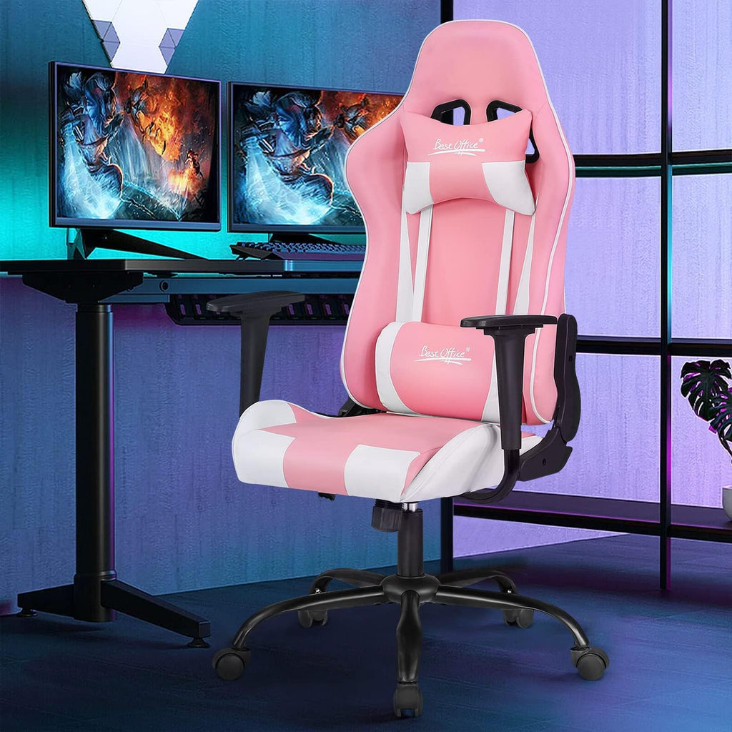 Gaming Chair, Video Game Chair, Cheap Computer Gaming Chair PU Leather High Back PC Gaming Chair Ergonomic Racing Swivel Office Desk Chair with Headrest and Lumbar Support for Adults Kids Pink