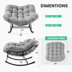 JEAREY Outdoor Papasan Rocking Chair, Oversized Patio Rocker, Comfy Egg Chair for Bedroom, Living Room, Garden, Porch, Lawn, Grey