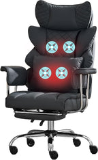 DYHOME 500 Lbs Kneading Massage Office Chair with Foot Rest, Ergonomic Reclining Home Computer Chair, High Back Thick Cushion Big & Tall Office Chair, Comfy Leather Heavy Duty Executive Chair, Black