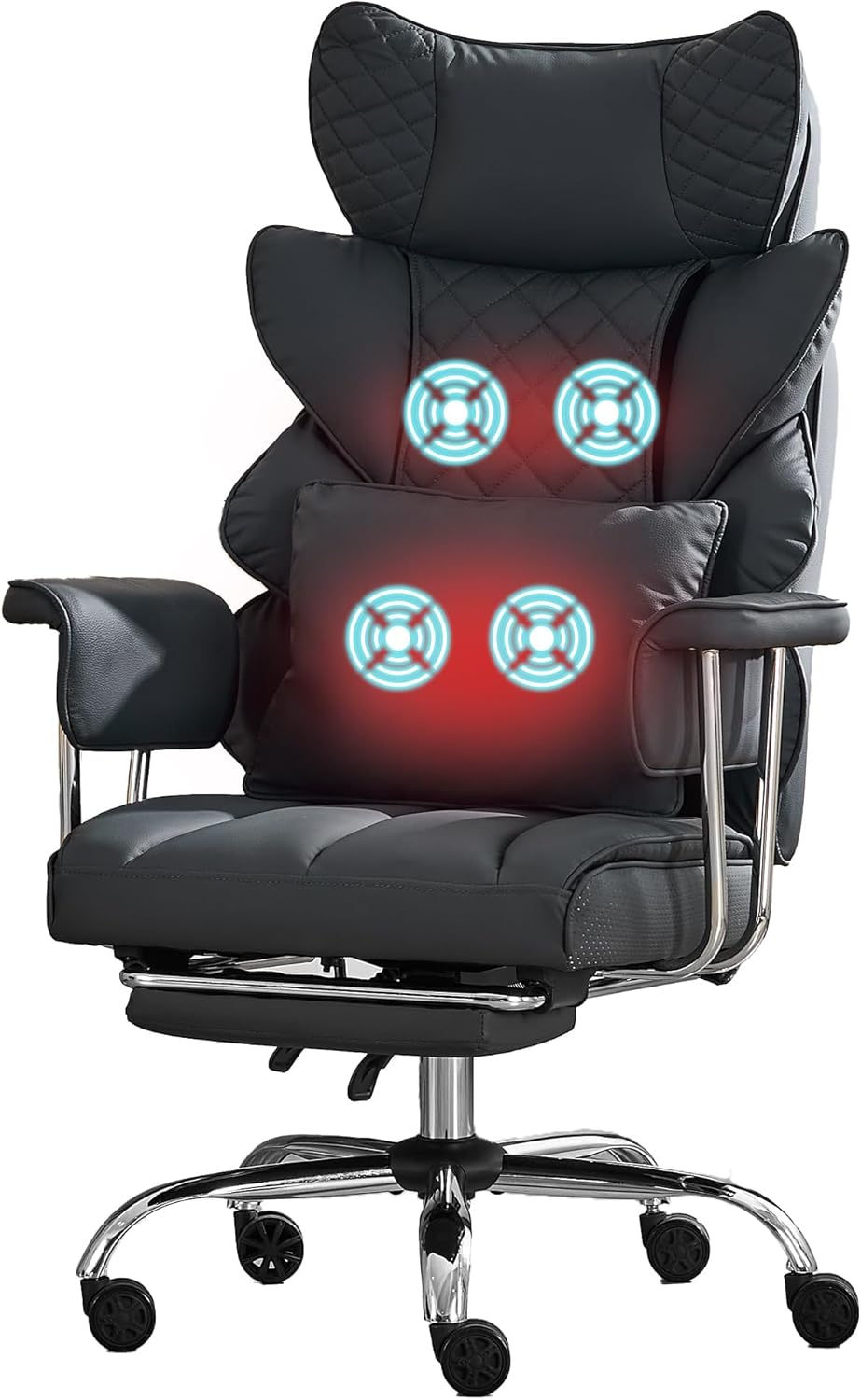 DYHOME 500 Lbs Kneading Massage Office Chair with Foot Rest, Ergonomic Reclining Home Computer Chair, High Back Thick Cushion Big & Tall Office Chair, Comfy Leather Heavy Duty Executive Chair, Black