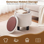 Giantex Round Storage Ottoman, Linen Fabric Upholstered Ottoman Foot Rest with Removable Lid, Small Ottoman Foot Stool for Bedroom Living Room (Beige)