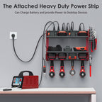 CCCEI Modular Power Tool Organizer Wall Mount with Charging Station. Garage Drill Storage Shelf with Hooks, Heavy Duty Rack, Tool Battery Holder Built in 8 Outlet. Gift for Men. Red, 1 Pack.