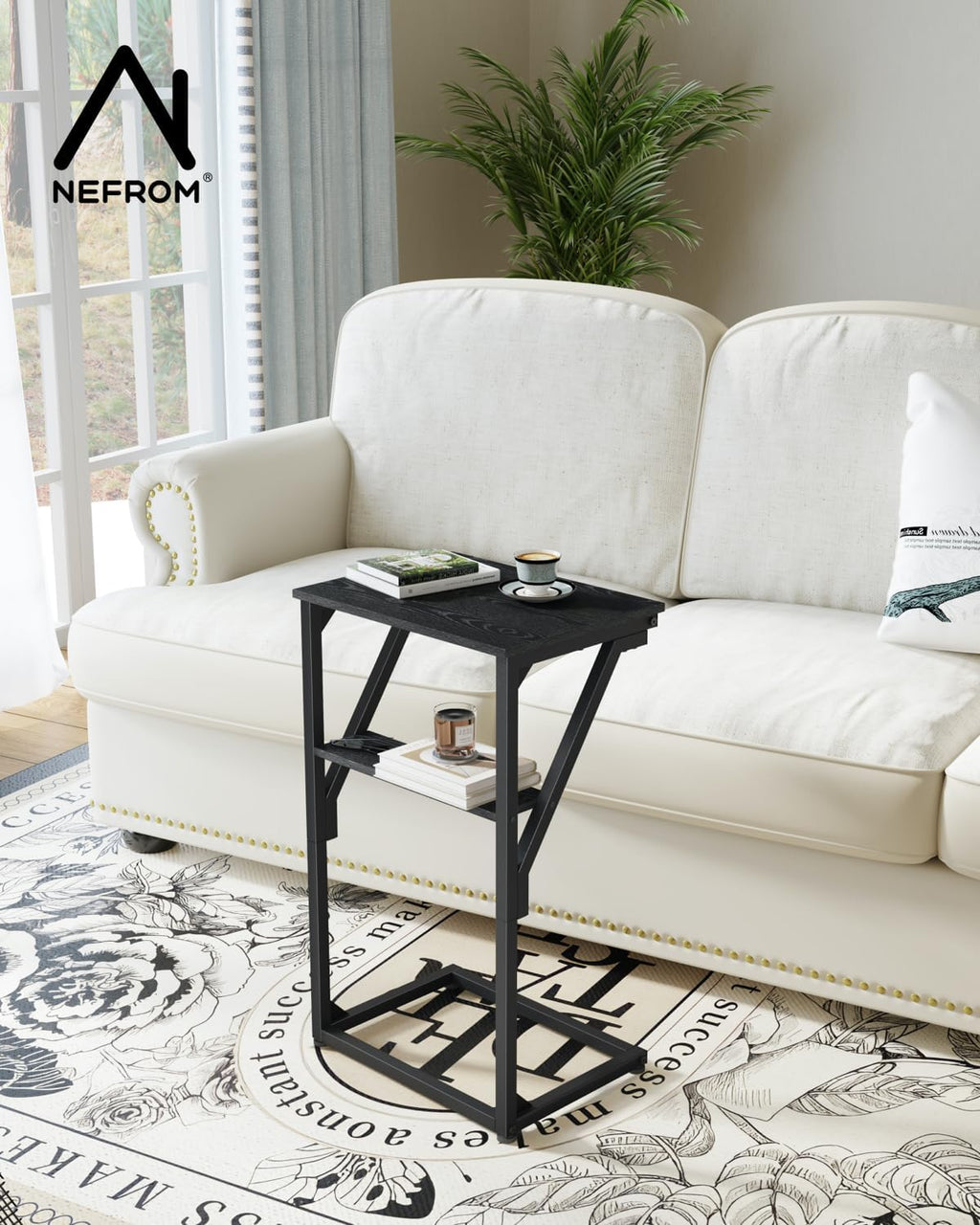 C-Shaped End Table, Small Couch Side Table, Sofa TV Tray Table for Living Room, Bedroom, Bedside ET-D-BKW1