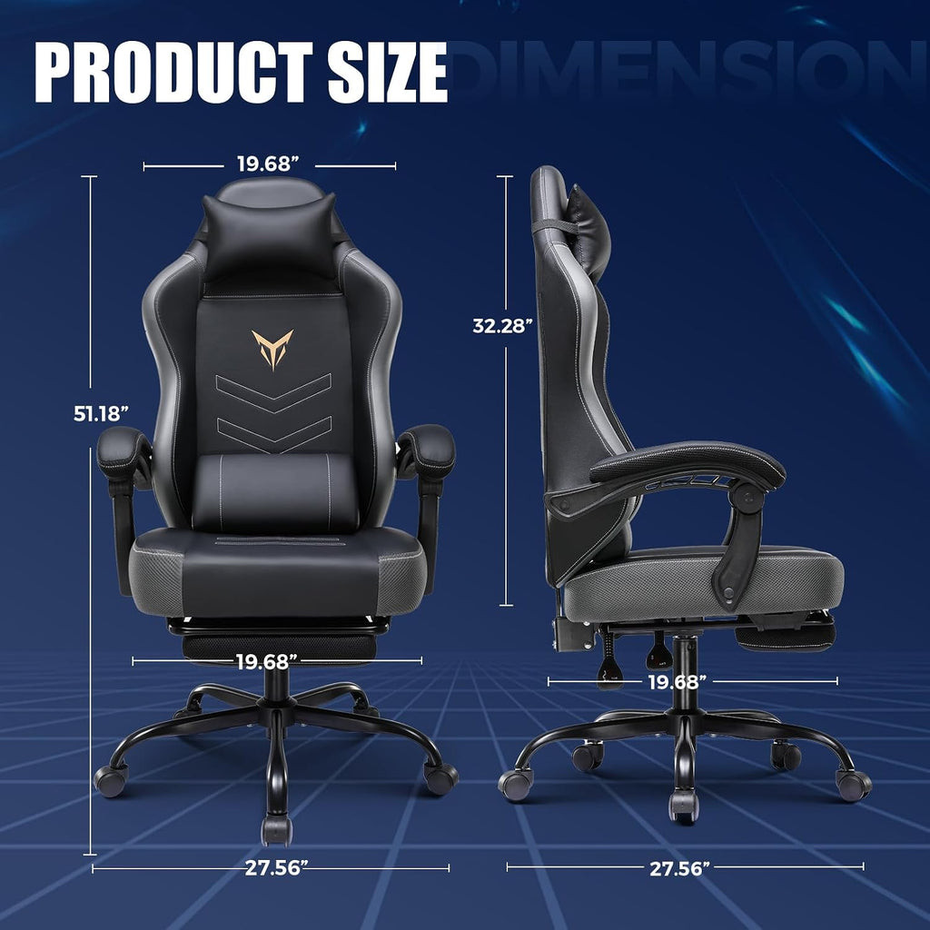GTPLAYER Gaming Chair with Footrest, Recliner Chair with Headrest & Lumbar Support, Linkage Armrest, Ergonomic Gaming Chair 350lbs, High Back Office Home, Grey
