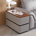31.5" Modern Narrow Side Table for Sofa Bedside Nightstand with 2 Storage Drawers Solid Wood Frame Leather Wrapped for Living Room Bedroom Office(Gray,80x40cm/31.5x15.7in)