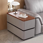 31.5" Modern Narrow Side Table for Sofa Bedside Nightstand with 2 Storage Drawers Solid Wood Frame Leather Wrapped for Living Room Bedroom Office(Gray,80x40cm/31.5x15.7in)