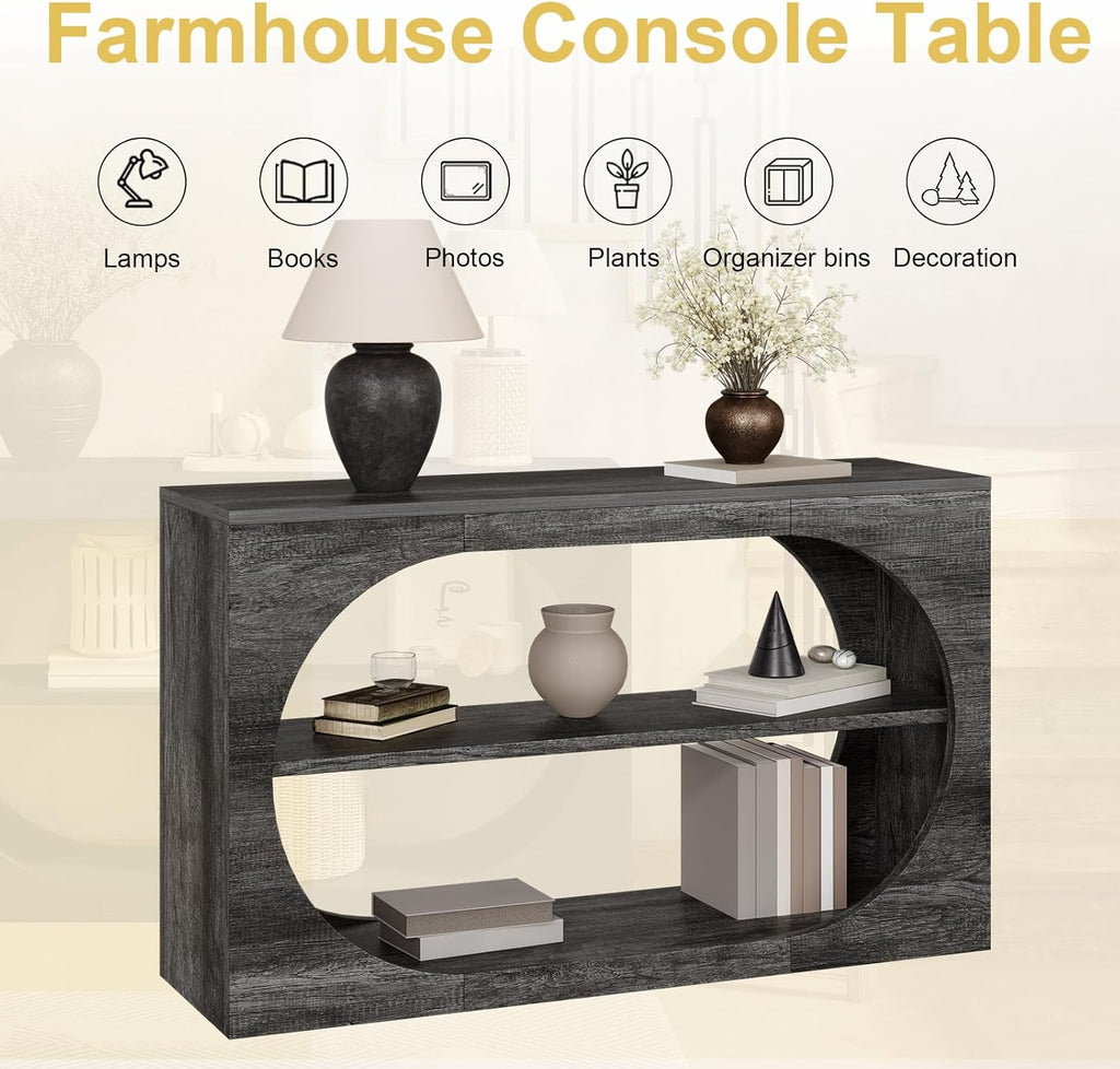 Console Table, 55-Inch Entryway Tables 3-Tier Wood Narrow Sofa Tables for Living Room Foyer Table for Entryway, Hallway, Entrance