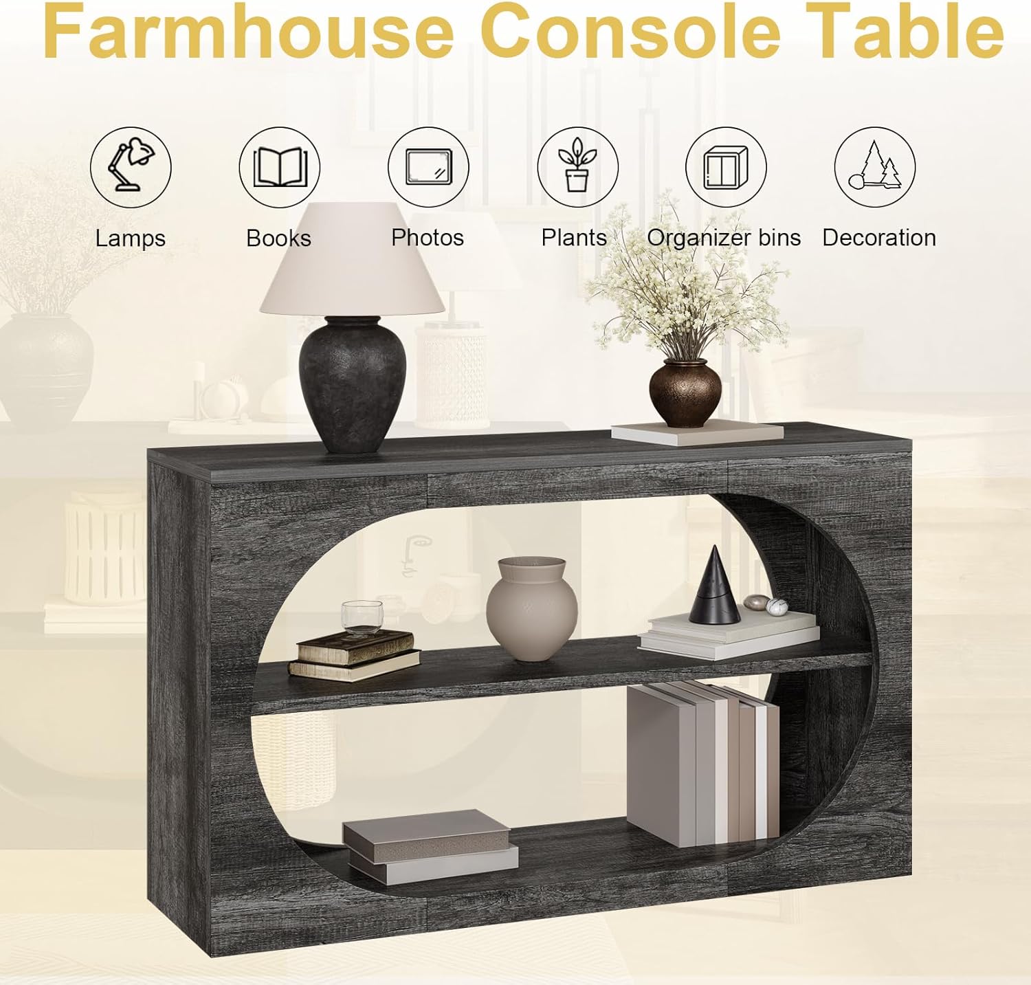 Console Table, 55-Inch Entryway Tables 3-Tier Wood Narrow Sofa Tables for Living Room Foyer Table for Entryway, Hallway, Entrance