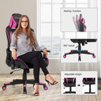 Goplus Massage Gaming Chair, Reclining Backrest Handrails and Seat Height Adjustment Racing Computer Office Chair, Ergonomic High Back Embroidered PU Swivel Game Chair with Headrest and Lumbar Cushion