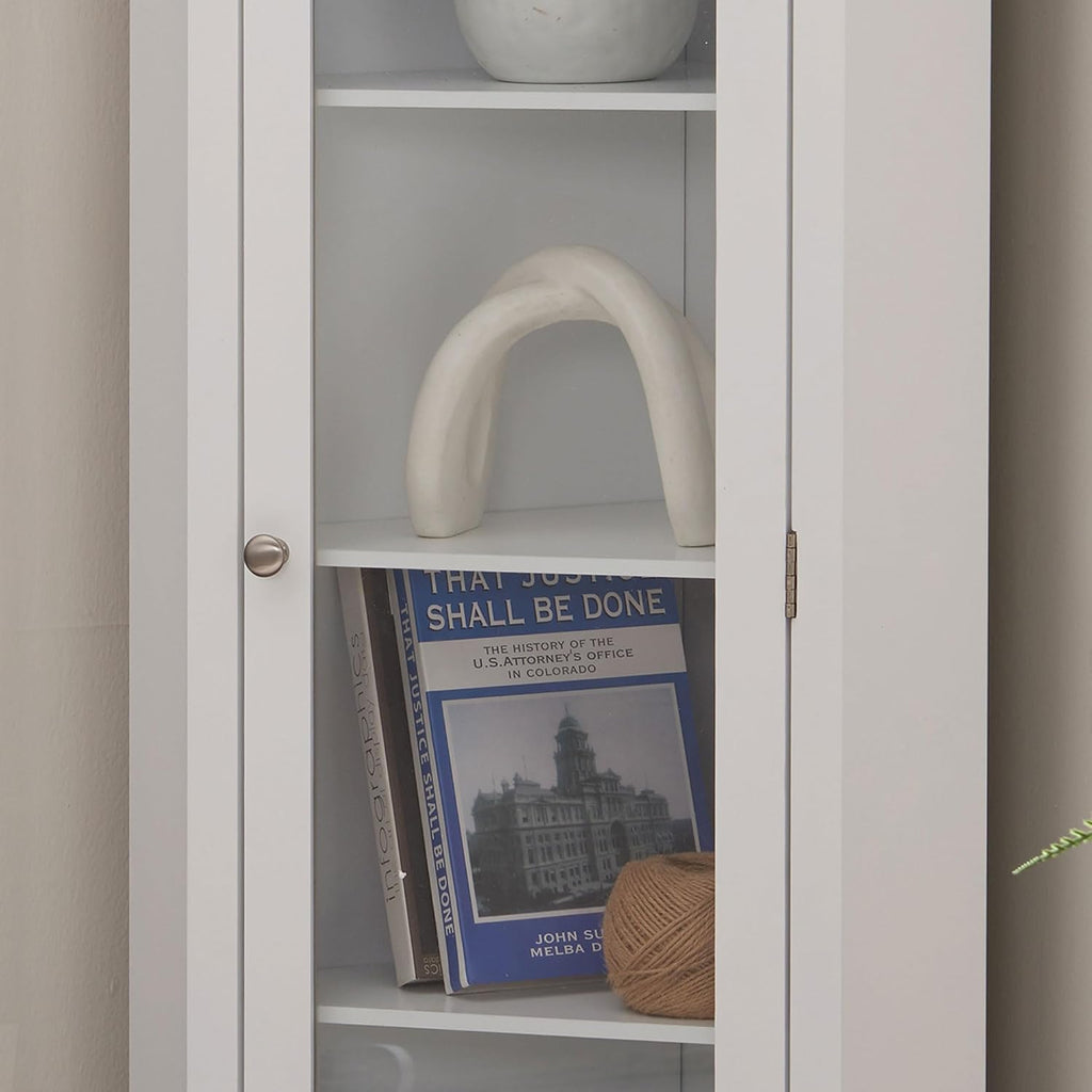 Kings Brand Corner Curio Display Cabinet w/Glass Door & Shelves, White | Glass Door Display – Showcases and Protects Collectibles, Décor, and Accent Pieces with a Clear Glass Door