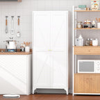 65'' Metal Kitchen Pantry Cabinet with Adjustable Shelves and Magnetic Doors, Modern Farmhouse Food Storage Cabinets, Tall Pantry Cupboard Cabinet for Dining Room Bathroom Office, White