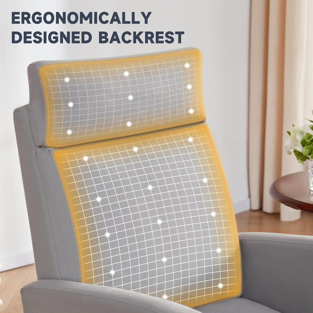 Rocking Chair Nursery High Back Glider Rocker Chair with Footrest Storage Pocket Accent Upholstered Rocker Armchair for Living Room Nursing Room Porch (Grey)