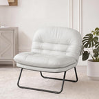 DUMOS Comfy Saucer Chair,PU Leather Foldable Chairs for Bedroom, Living Room, Dorm & Gaming, Small Foldable Fashion Floor Chair with Back Support for Small Spaces Adults, Snow White