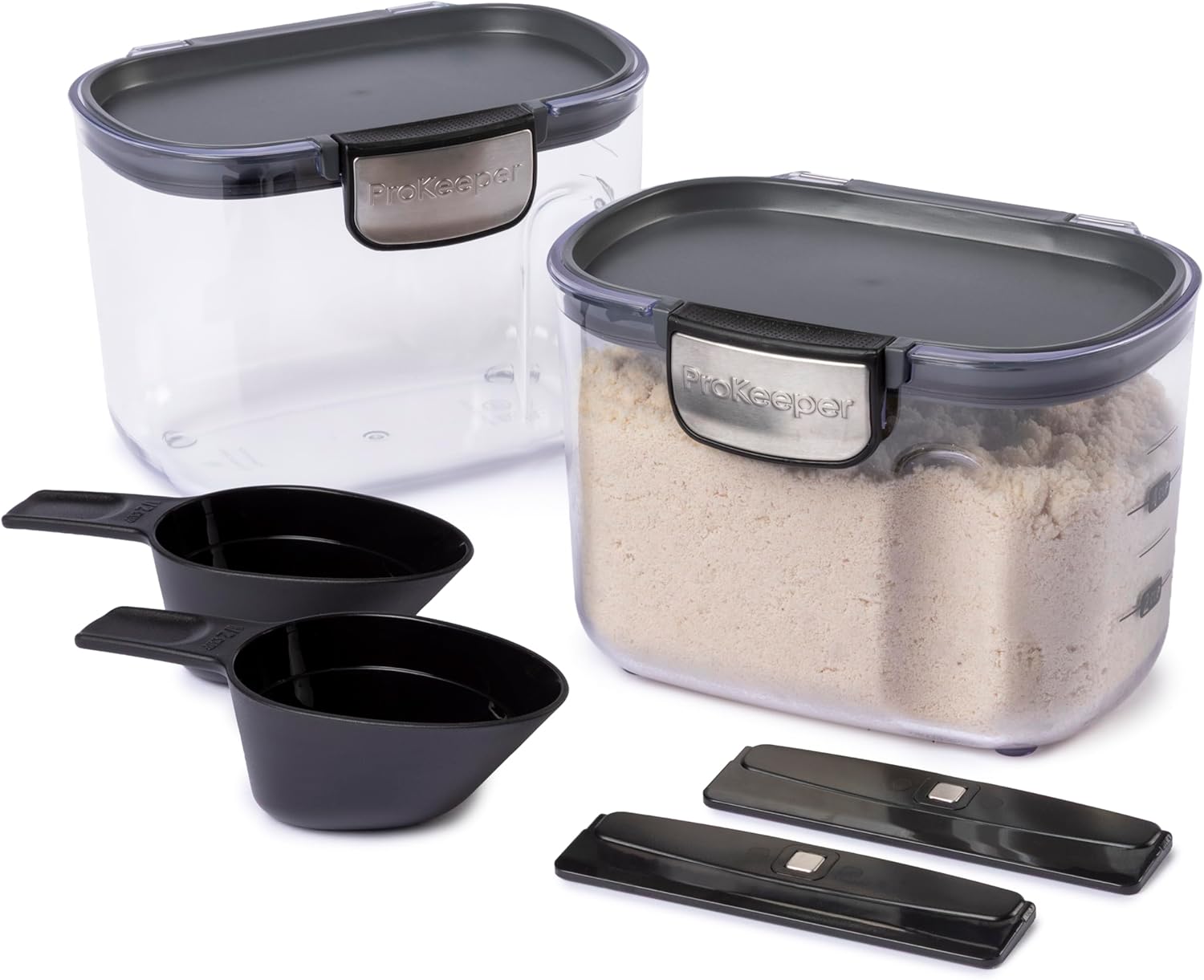 Progressive International ProKeeper+ Clear Plastic Airtight Food Baker's Kitchen Storage Organization Container Canister Set with Magnetic Accessories, 2- Piece Set (Specialty Flour 1.5-Quart)