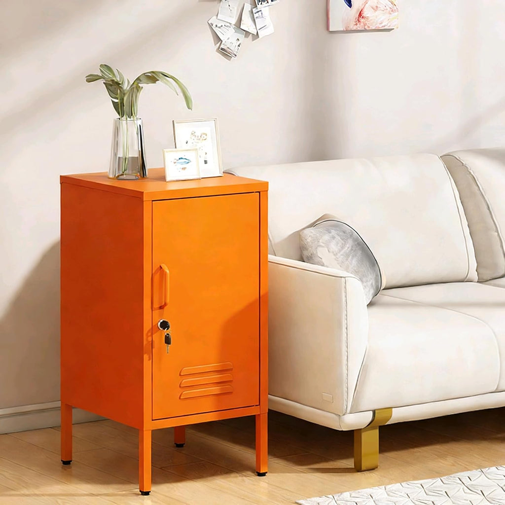 Metal Locker End Table, Single Door Metal Nightstand with 2 Adjustable Shelf,Modern Bedside Table, Versatile Side Cabinet for Bedroom, Living Room, or Office (27.55”h x 13.78”w x 14.96”d)