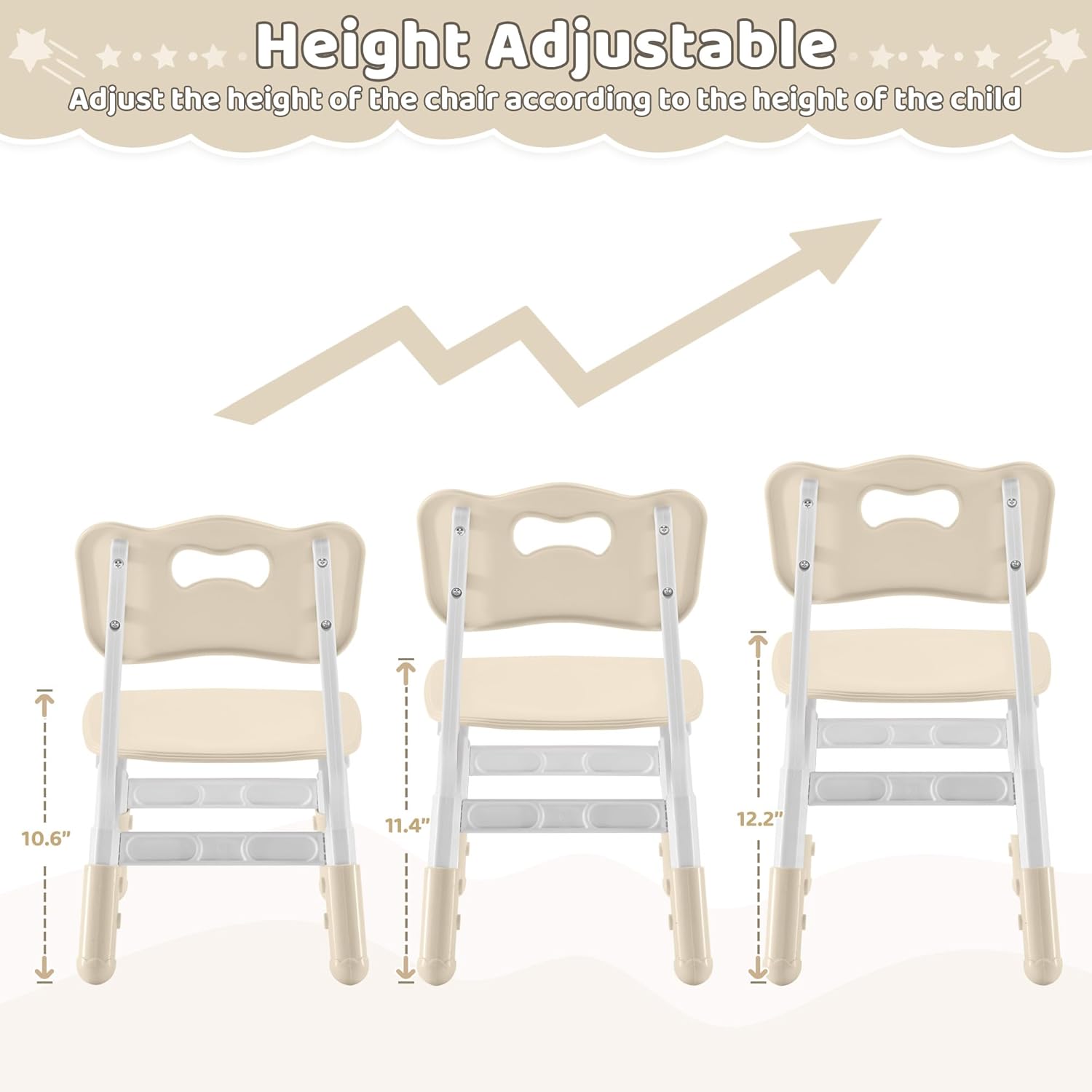 DOREROOM Adjustable Toddler 2 Chairs Set, 3 Level Adjustable Children’s Chair for Age2-8, Durable and Lightweight, Maximum Load-Bearing 180LBS, Plastic Kids Chairs for Classroom/Daycare/Home