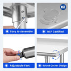 Hally Sinks & Tables H Stainless Steel Table for Prep & Work 24 x 60 Inches, NSF Commercial Heavy Duty Table with Undershelf and Backsplash for Restaurant, Home and Hotel