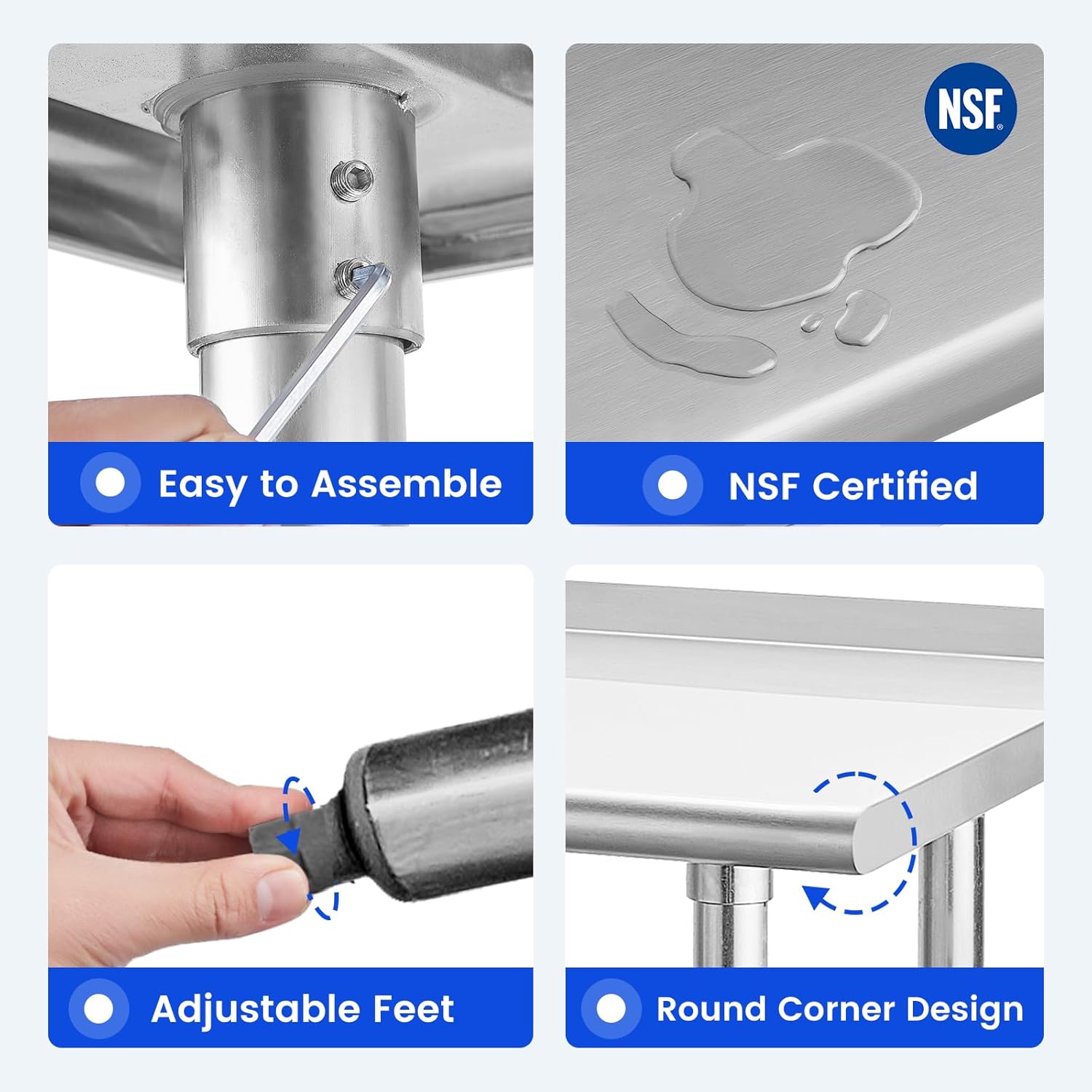 Hally Sinks & Tables H Stainless Steel Table for Prep & Work 24 x 60 Inches, NSF Commercial Heavy Duty Table with Undershelf and Backsplash for Restaurant, Home and Hotel