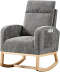 Nursery Rocking Chair, Comfy Modern Glider Rocking Chair with High Backrest and Armrest, Teddy Upholstered Rocking Accent Chair with Side Pockets for Living Room, Bedroom, Office,Dark Gray