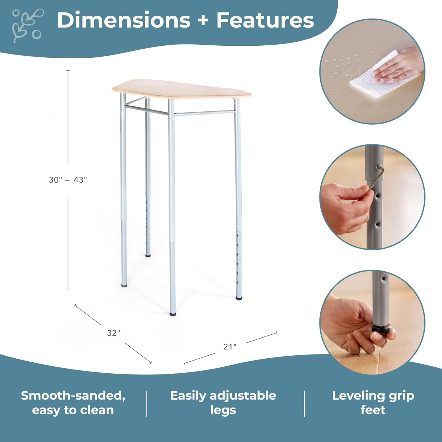 Guidecraft Standing Modular Desk for Adults and Kids: Adjustable Height Desk with Metal Legs for Home, Office, Classrooms and More