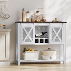 IDEALHOUSE Wine Bar Cabinet with Sliding Barn Door, Coffee Cabinet with Wine Rack and Glass Holder, Kitchen Buffet Sideboard with Storage, Liquor Bar for Living Room, Dining Room, White