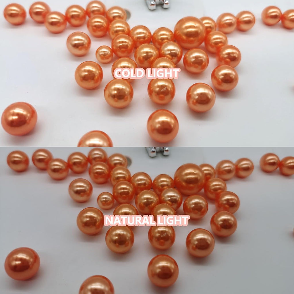 100PCS Orange Faux Pearls Beads for Centerpiece Vases, Vase Filler Faux Pearls, No Holes Filler Beads for Party Anniversary Birthday Wedding Thanksgiving Table Decor, 14/20/30mm