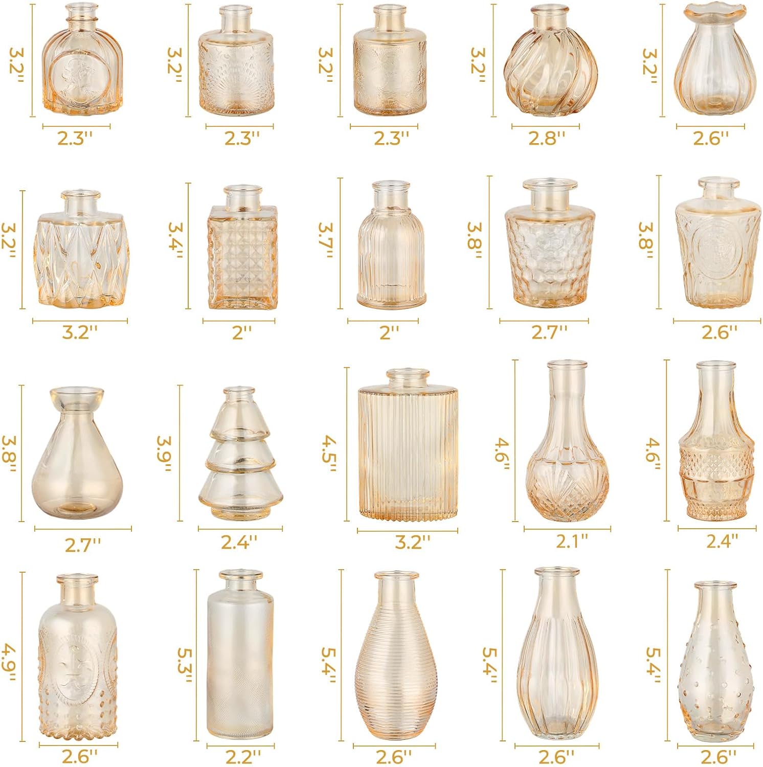 BEAHOT Bud Vase in Bulk - Flower Vases for Wedding Decorations, Glass Vase for Table Decorations, Small Vase for Home, Mother's Day, Centerpieces, Party, Office (32pack,Gpld)
