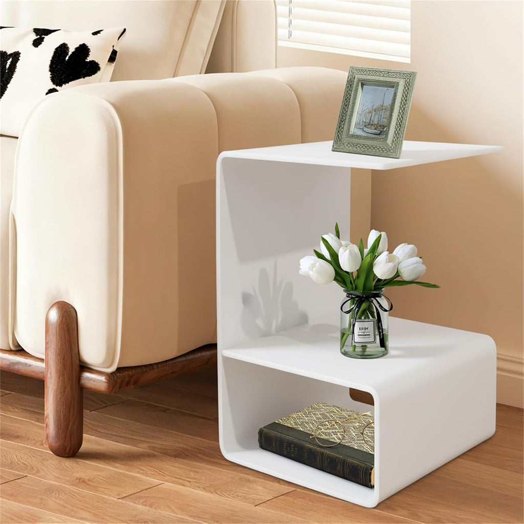 Acrylic End Table, 21.6" H C-Shaped End Table, Side Table for Living Room, Bedside Table for Bedroom, Acrylic Clear C Side Table (White)