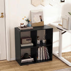 POWERSTONE 4 Cube Storage Organizer, 2 Tier Cubby Bookshelf Freestanding Bookcase w/Back Guardrail, Open Back Display Rack for Living Room, Bedroom, Study, Black
