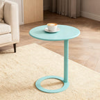 C-Shaped Round Side Table, Modern Metal End Table Laptop Tray with O-Shaped Base for Couch Living Room Bedroom Small Spaces (Blue, 18.9“x27.2”)