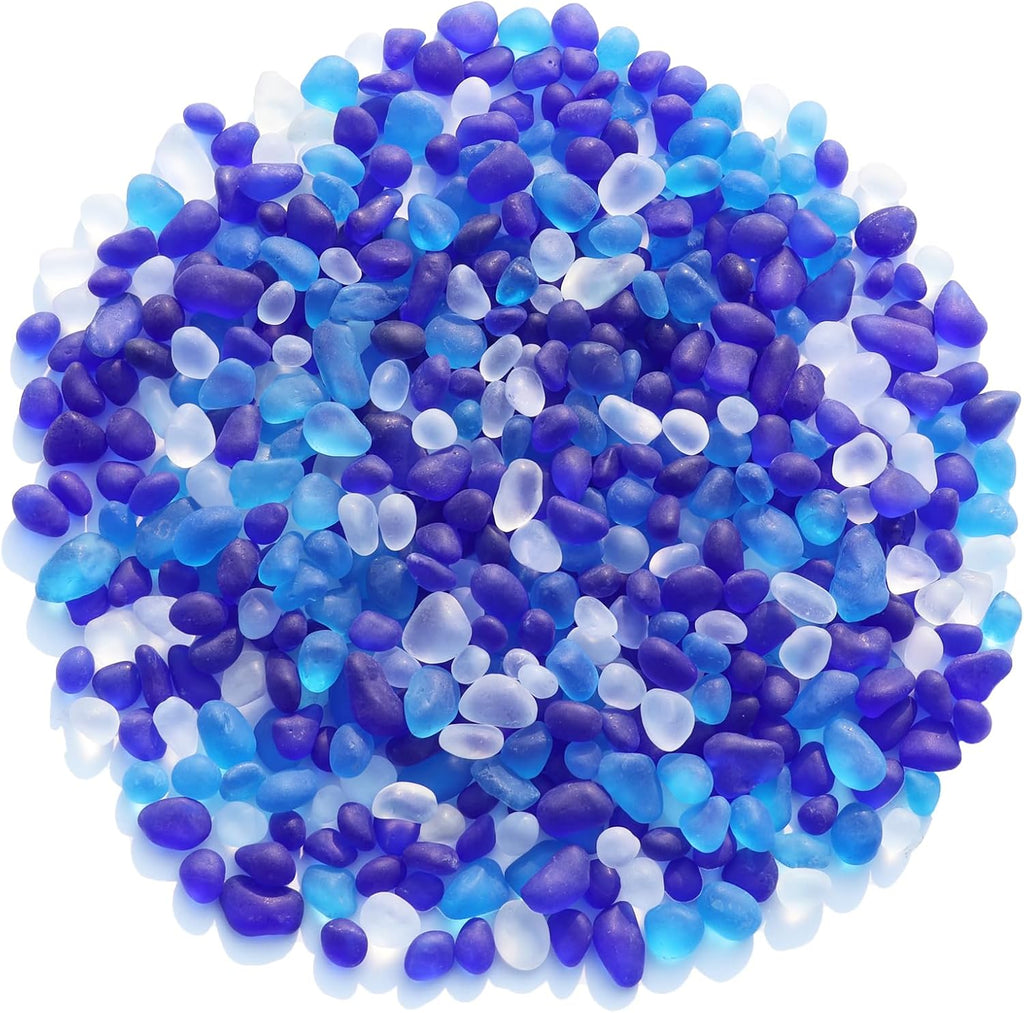 QYGL Sea Glass Stones - 0.55LB Blue Mixed Frosted Glass Pebbles Gemstones - Perfect for Aquarium Rocks, Fish Tank Gravel, Vase Fillers, DIY Crafts, and Home Decor
