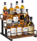 Aduanbang Liquor Bottle Display Shelf, 3 Step Countertop Organizer, Retro Bar Stand for Whiskey, Wine, Spirits (Brown)
