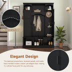 Merax Hall Tree with Bench and Shoe Storage 77.3" Tall with Adjustable Shelves, Modern All-in-One Entryway Bench with 2 Side Cabinets & 7 Hooks, Elegant Arched Design, 55.1"L x 15.7"W (Black)