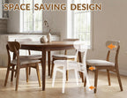 Wooden Dining Chairs Set of 4 - Farmhouse Fabric Upholstered Kitchen Chairs with Curved Back, Solid Wood Mid-Century Modern Side Chair for Dining Room, Beige & Walnut
