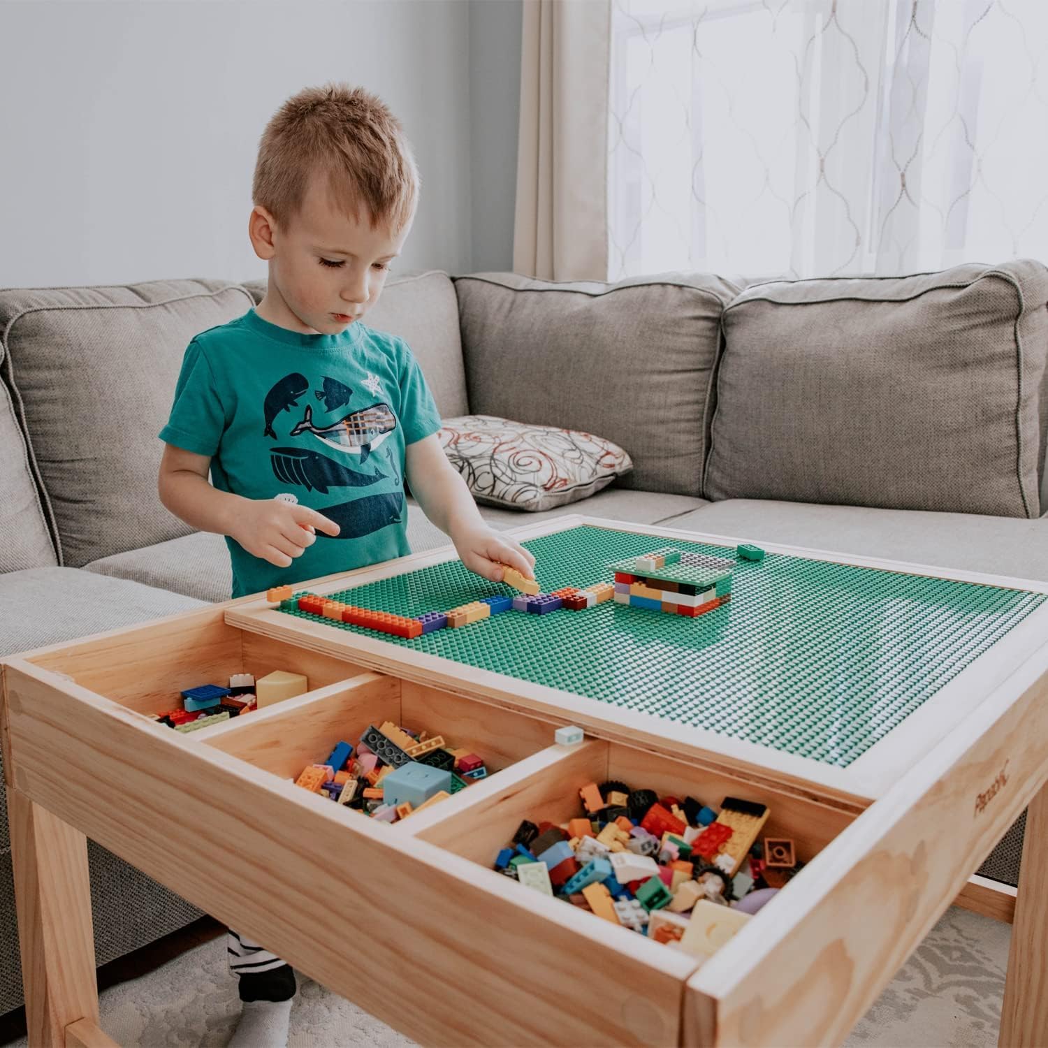 Papablic 2 in 1 Kid Activity Table with Large Storage for Older Kids Compatible with Lego Building Block for Boys Girls Birthday Day Gift