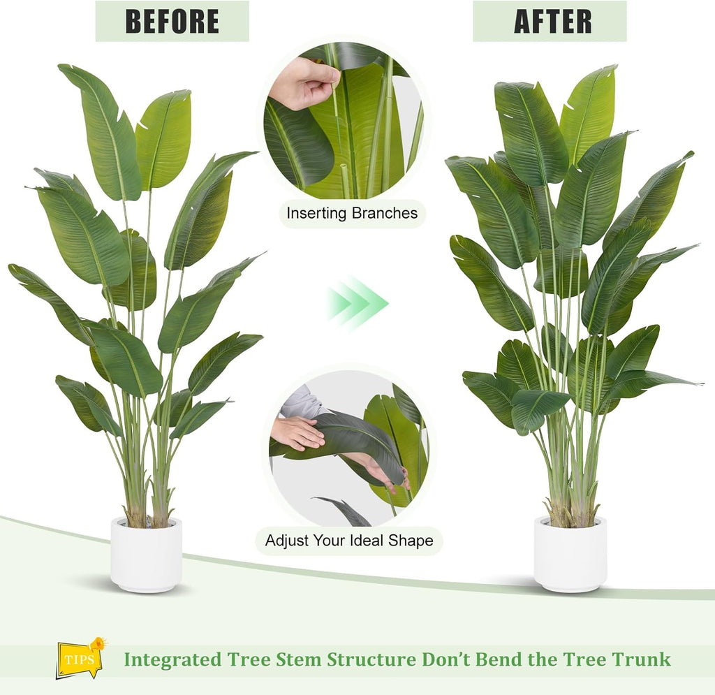 Artificial Bird of Paradise Plant 7.5Ft Tall Fake Tropical Palm Tree Large Fake Plants with 18 Silk Banana Leaves Faux Plant Indoor Decor Trees White Pot for Home Bedroom Living Room Office