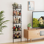 5-Tier Wine Rack Wall Mounted, Wine Racks Freestanding Floor with Fences, 50 Bottles Wine Bottle Holder Liquor Cabinet Bar Shelves for Home, Kitchen, Dining Room (Black)