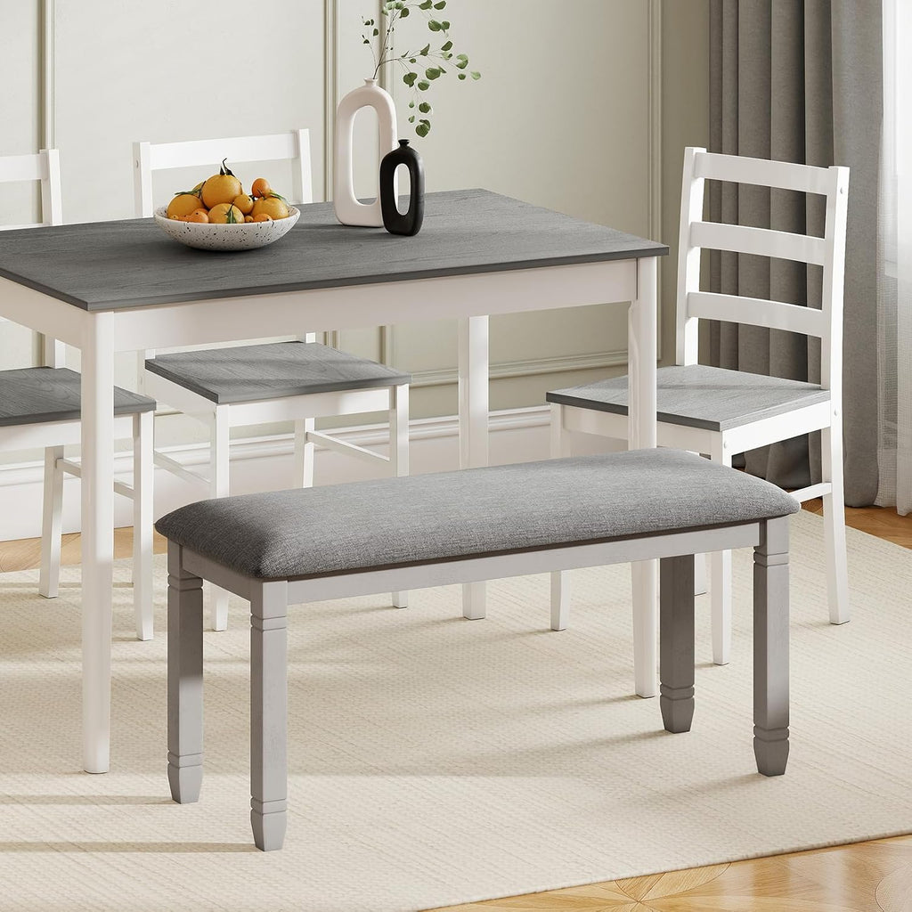 Giantex Upholstered Dining Bench with Padded Seat, Solid Wood Legs, Load 800 lbs, 40.5"x16"x20", Entryway Shoe Rack Bench for Kitchen, Dining Room, Living Room, Bedroom, End of Bed, Hallway (Grey,1)