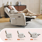 Power Rocking Chair Nursery with Adjustable Lumbar Support,Swivel Rocker Recliner with Overstuffed Armrests, Nursery Glider Recliner for Bedroom & Livingroom, USB & Type-C, Faux Leather Beige
