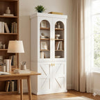 Farmhouse Kitchen Pantry Cabinet Set of 3, 71-Inch Tall Wood Hutch with Glass Doors, Adjustable Shelves & Large Storage, Versatile Cabinet for Dining Room, Living Room, White